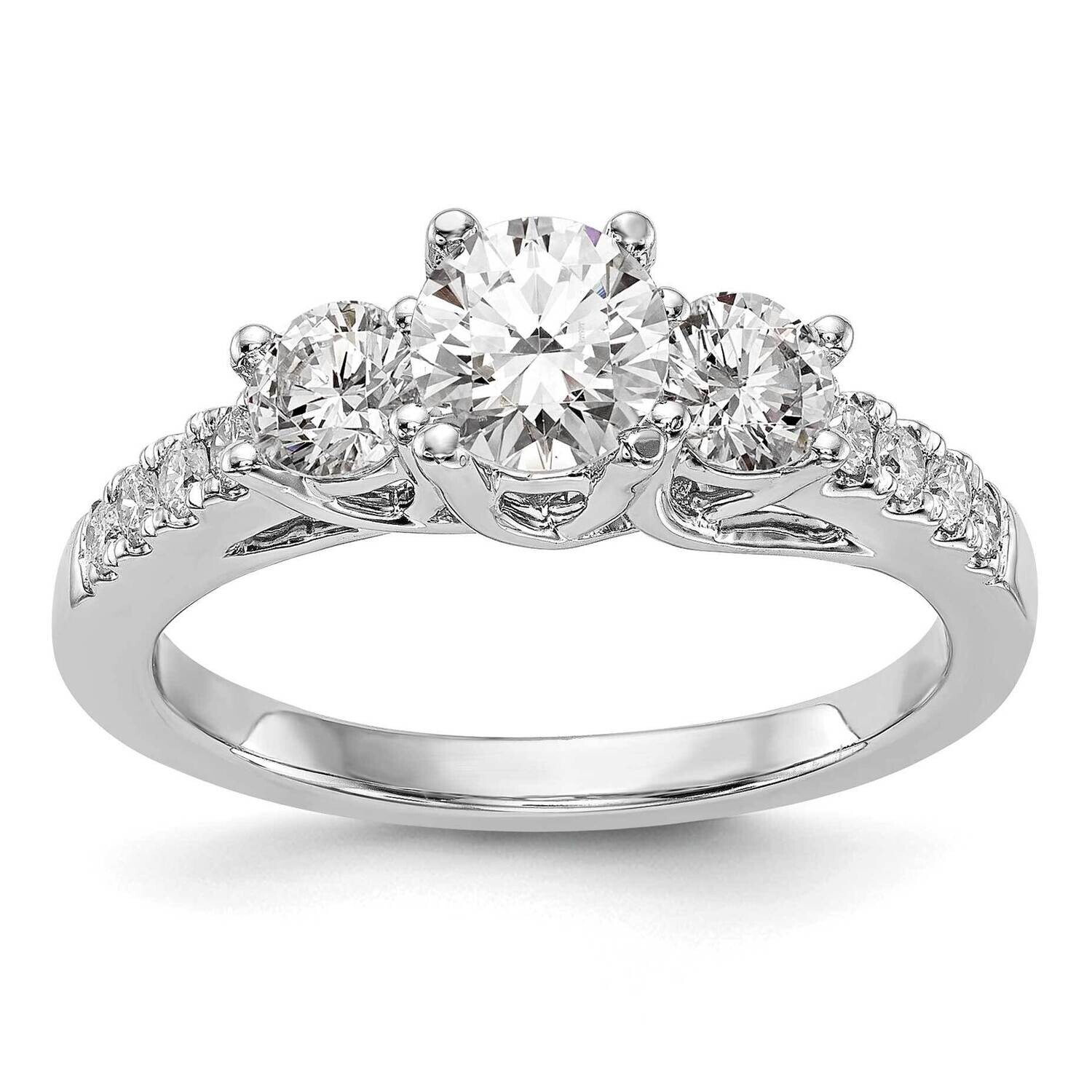 3-Stone Plus Holds 1/2 Carat 5.2mm Round Center 4.00mm Round Sides Engagement Ring Mounting 14k Whi…