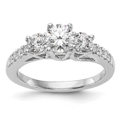 3-Stone Plus Holds 1/2 Carat 5.2mm Round Center 4.00mm Round Sides Engagement Ring Mounting 14k Whi…