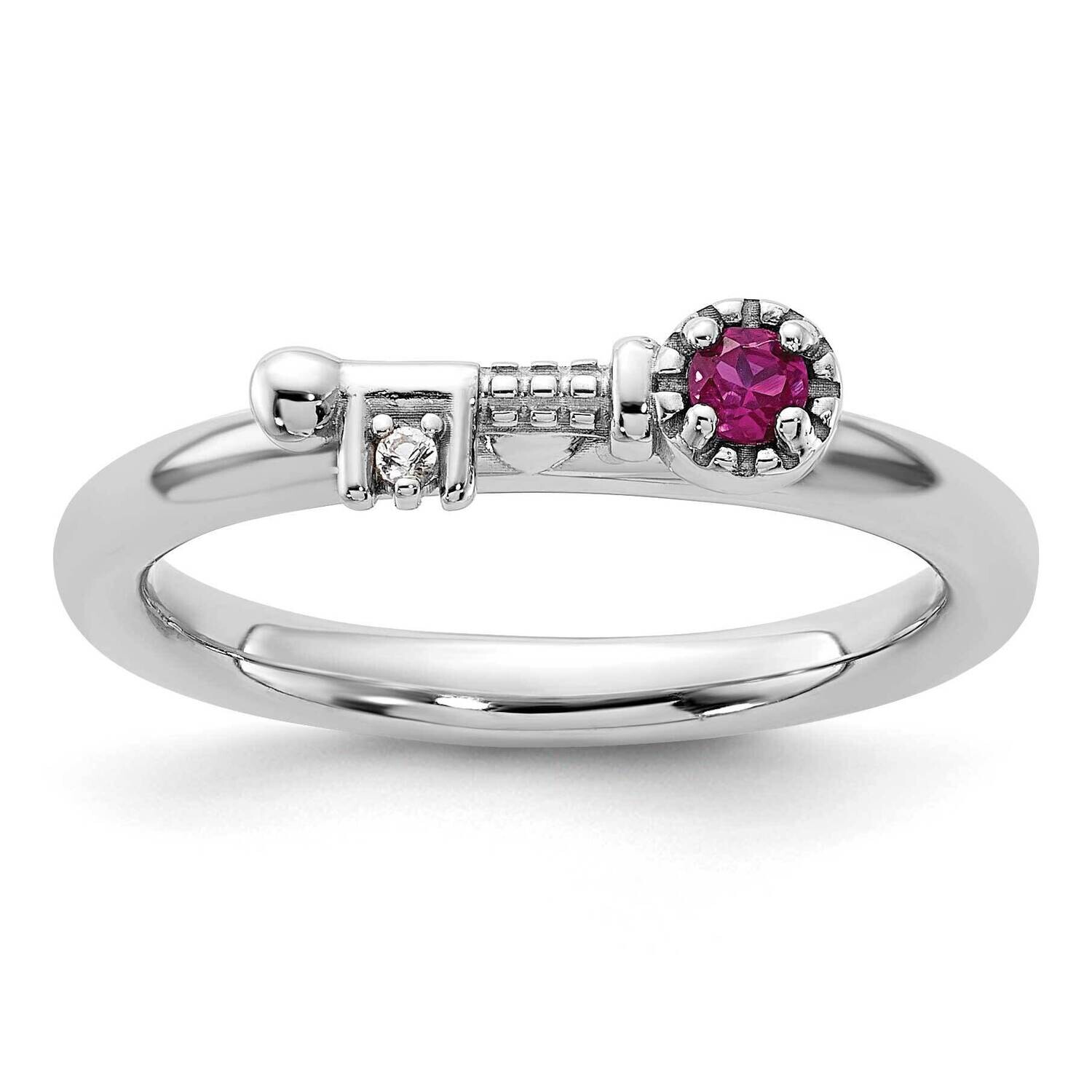 Stackable Expressions Rhodium-Plated Created Ruby White Topaz Key Ring Sterling Silver QSK2263, MPN…