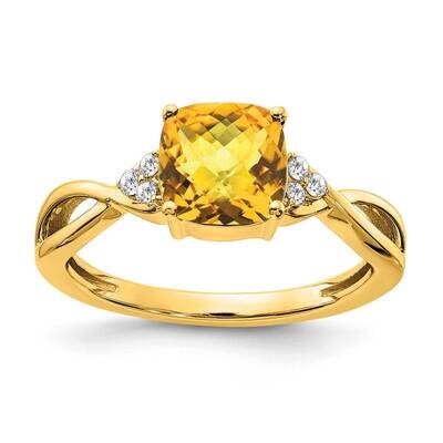 Checkerboard Citrine Diamond Ring 14k Gold RM4393-CI-006-YA, MPN: RM4393-CI-006-YA,
