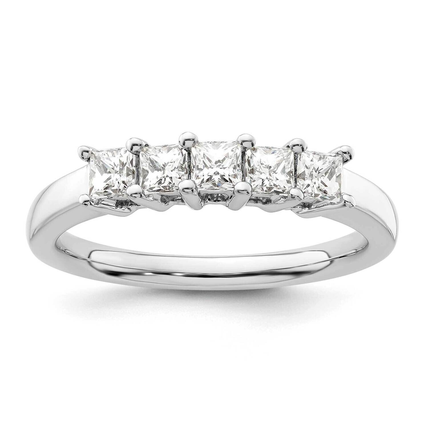 5-Stone Shared Prong Holds 5-2.8mm Princess Diamond Band Ring Mounting 14k White Gold RM3176B-070-W…