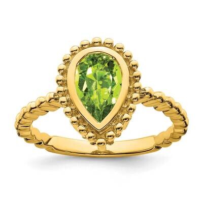 Pear Peridot Ring 14k Gold RM7203-PE-Y, MPN: RM7203-PE-Y, 191101824111