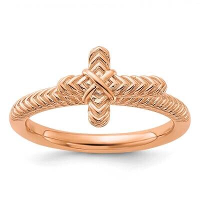 Stackable Expressions Rose Gold-Plated Textured Cross Ring Sterling Silver QSK2198, MPN: QSK2198, 8…