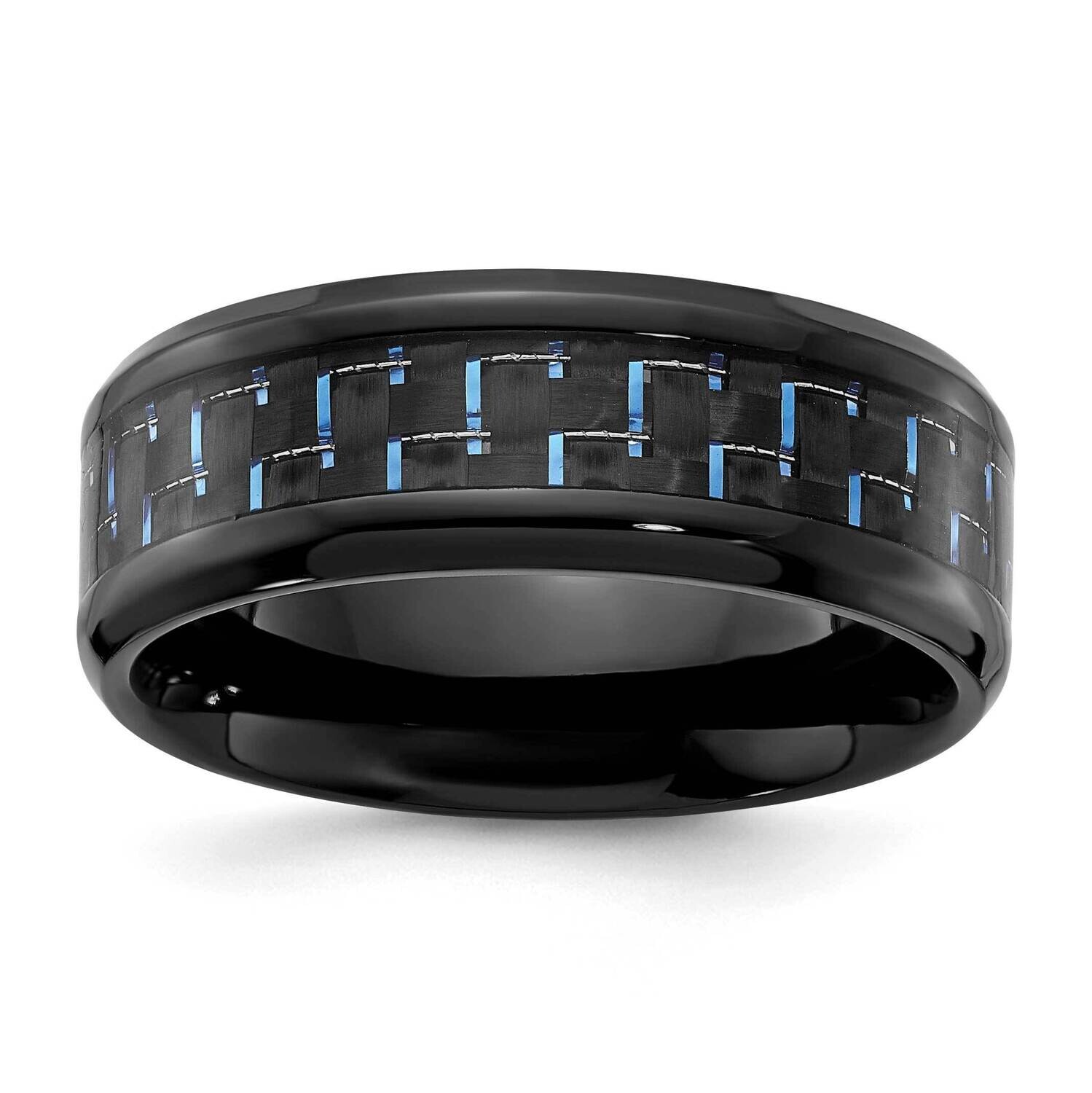 Chisel Black Polished Black Blue Carbon Fiber Inlay 8mm Band Titanium TB489 by Men&#39;s Jewelry and Ac…