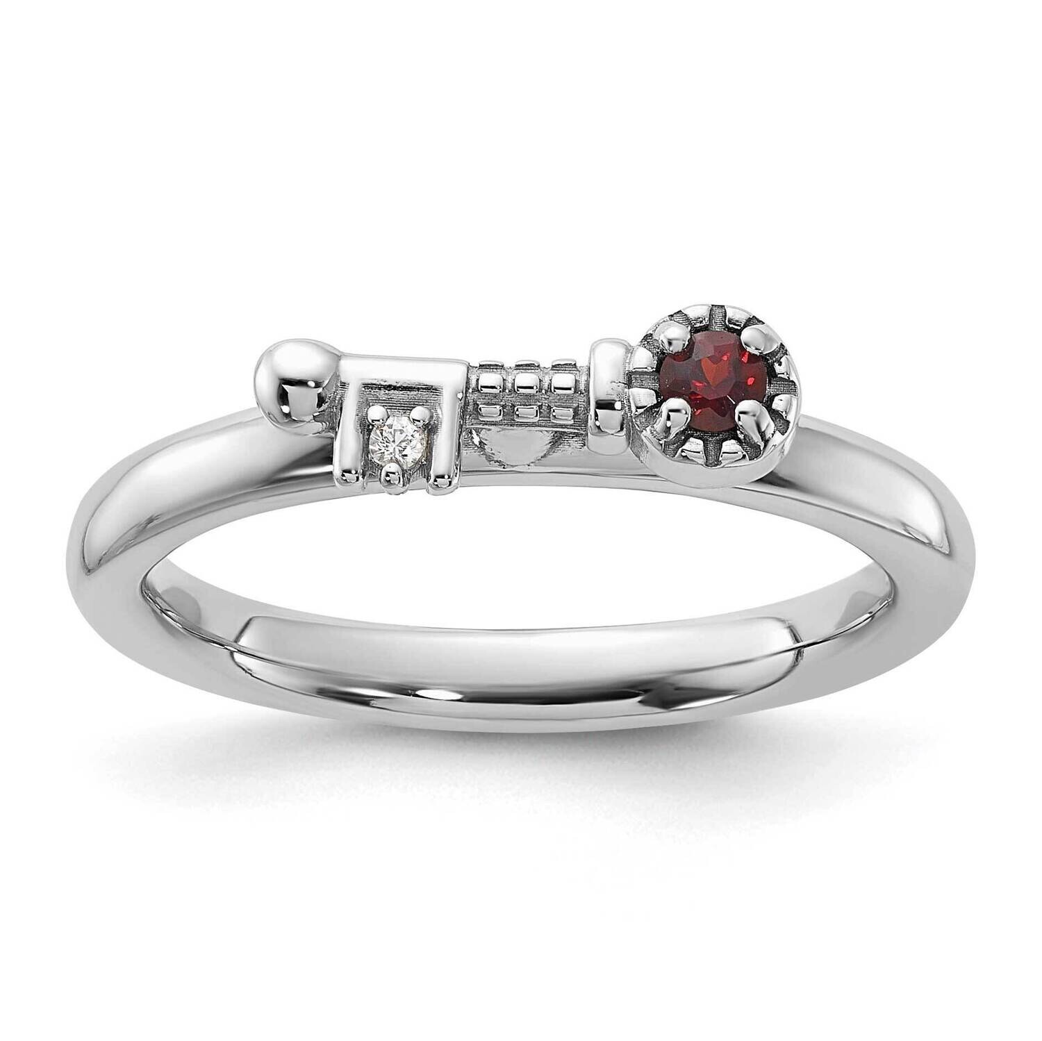 Stackable Expressions Rhodium-Plated Garnet White Topaz Key Ring Sterling Silver QSK2257, MPN: QSK2…