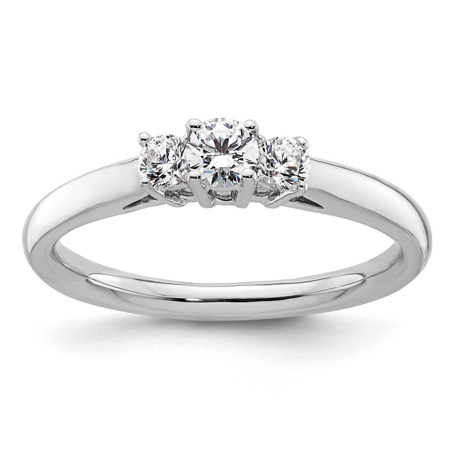 3-Stone Holds 1/6 Carat 3.5mm Round Center 2-2.8mm Round Sides Engagement Ring Mounting 14k White Gold RM2950E-017-CWAA