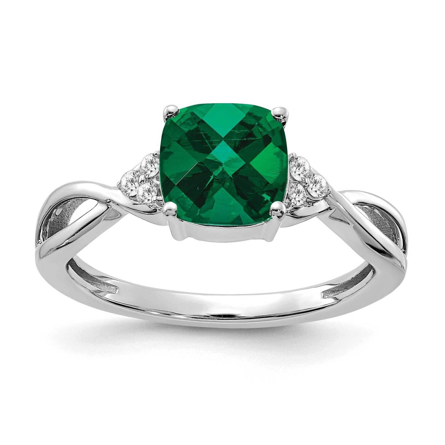 Checkerboard Created Emerald Diamond Ring 14k White Gold RM4393-CEM-006-WA