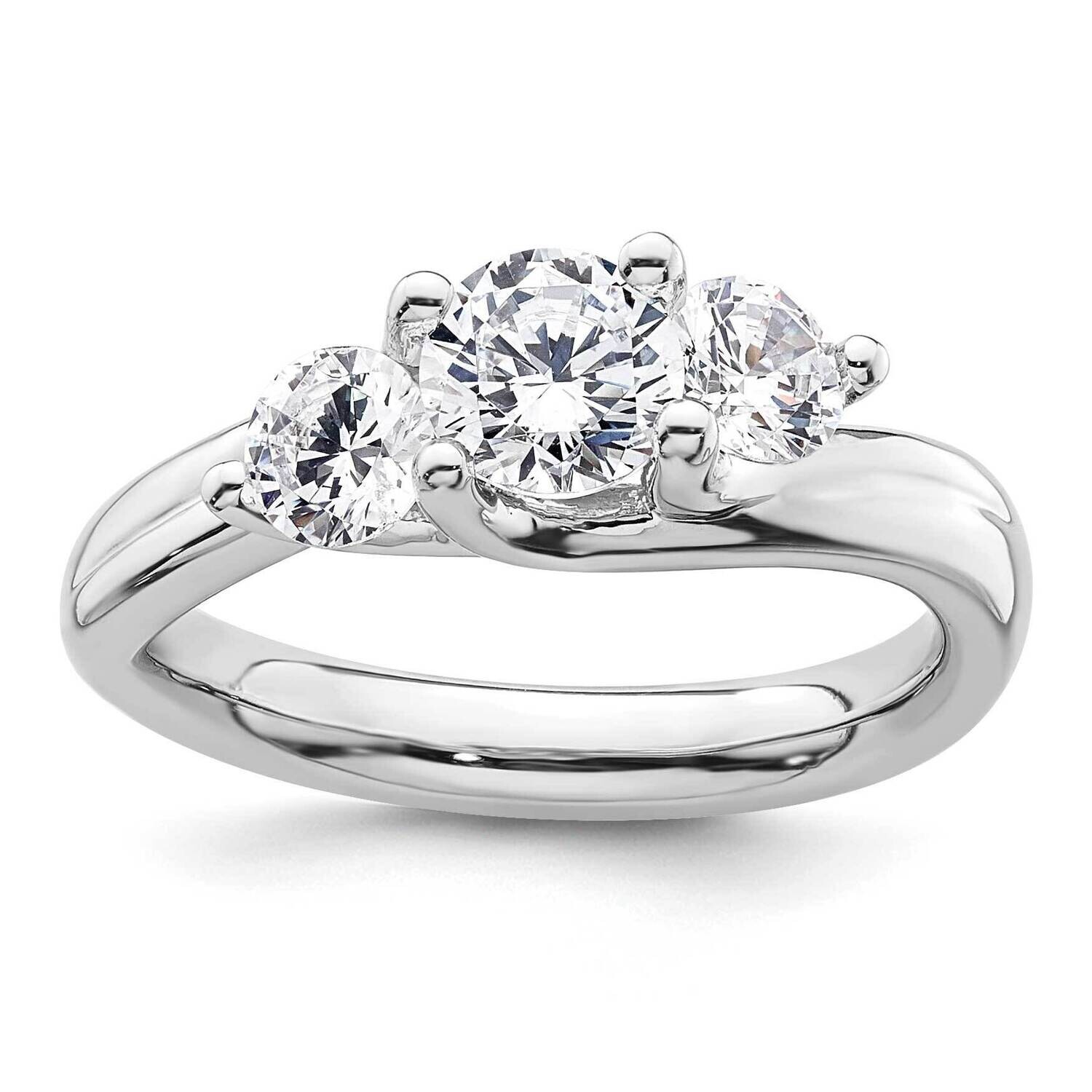 3-Stone Holds 3/4 Carat 5.8mm Round Center 2-4.6mm Round Sides Engagement Ring Mounting 14k White G…