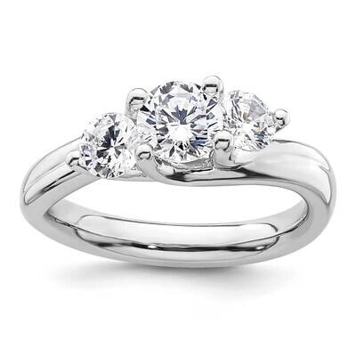 3-Stone Holds 3/4 Carat 5.8mm Round Center 2-4.6mm Round Sides Engagement Ring Mounting 14k White G…