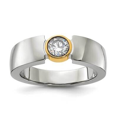 Chisel Polished Yellow Ip-Plated CZ Tapered Ring Stainless Steel SR694 by Men&#39;s Jewelry and Accesso…