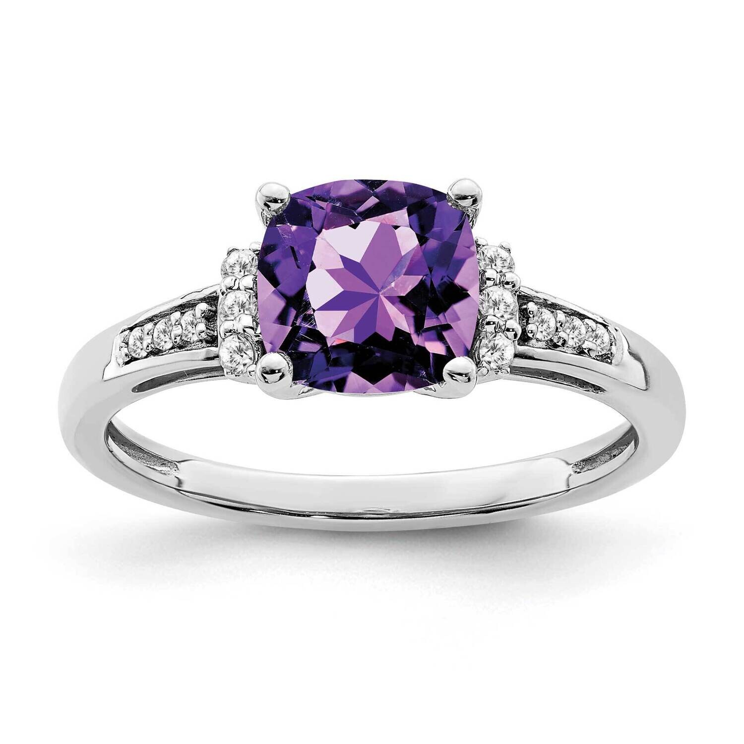 Cushion Amethyst Diamond Ring 14k White Gold RM6031-AM-009-WA, MPN: RM6031-AM-009-WA, 191101814242
