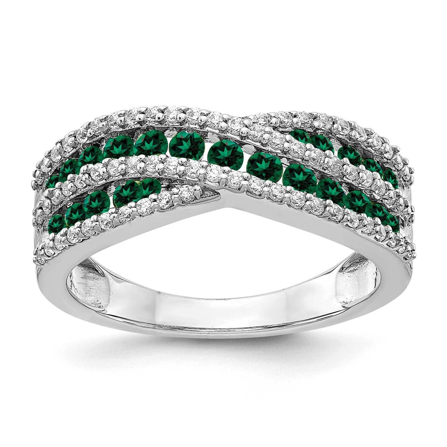 Diamond Cr Emerald Twist Ring 14k White Gold RM3847-CEM-033-WAA