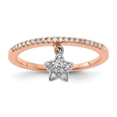 Rose Tone Polished Diamond Star Dangle Ring Sterling Silver RLD3889-SSS33, MPN: RLD3889-SSS33,