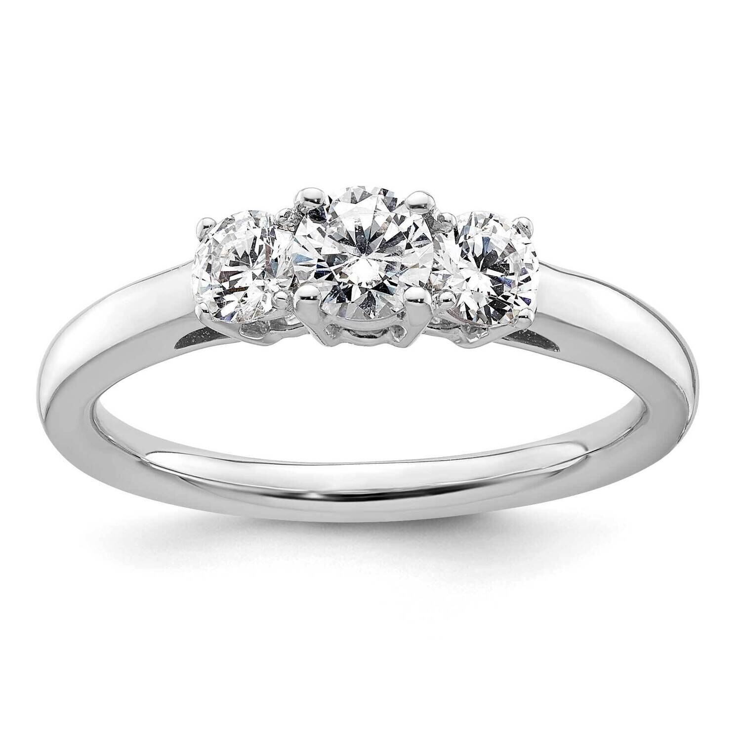 3-Stone Holds 3/8 Carat 4.6mm Round Center 2-3.7mm Round Sides Engagement Ring Mounting 14k White G…