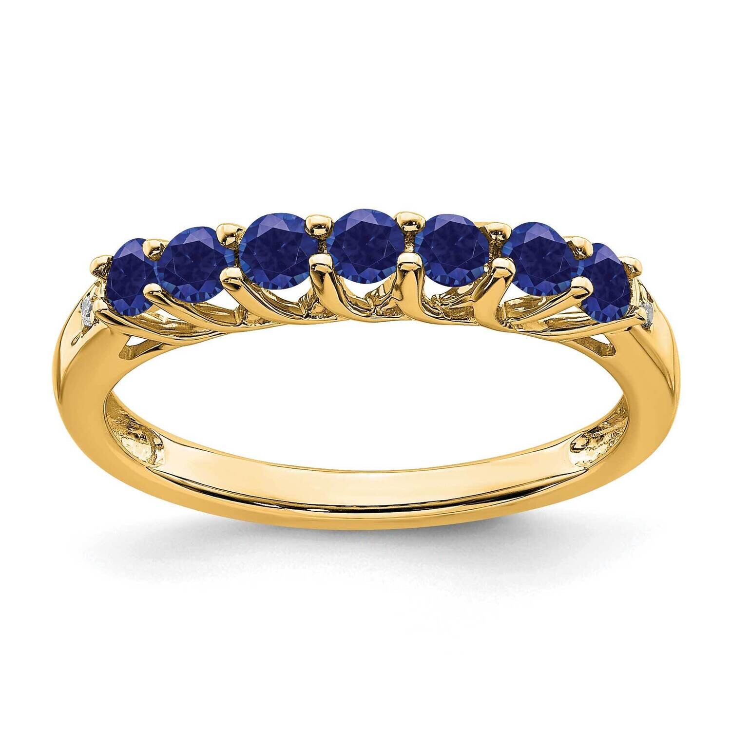 Created Sapphire Diamond 7-Stone Ring 14k Gold RM7411-CSA-001-YA, MPN: RM7411-CSA-001-YA,