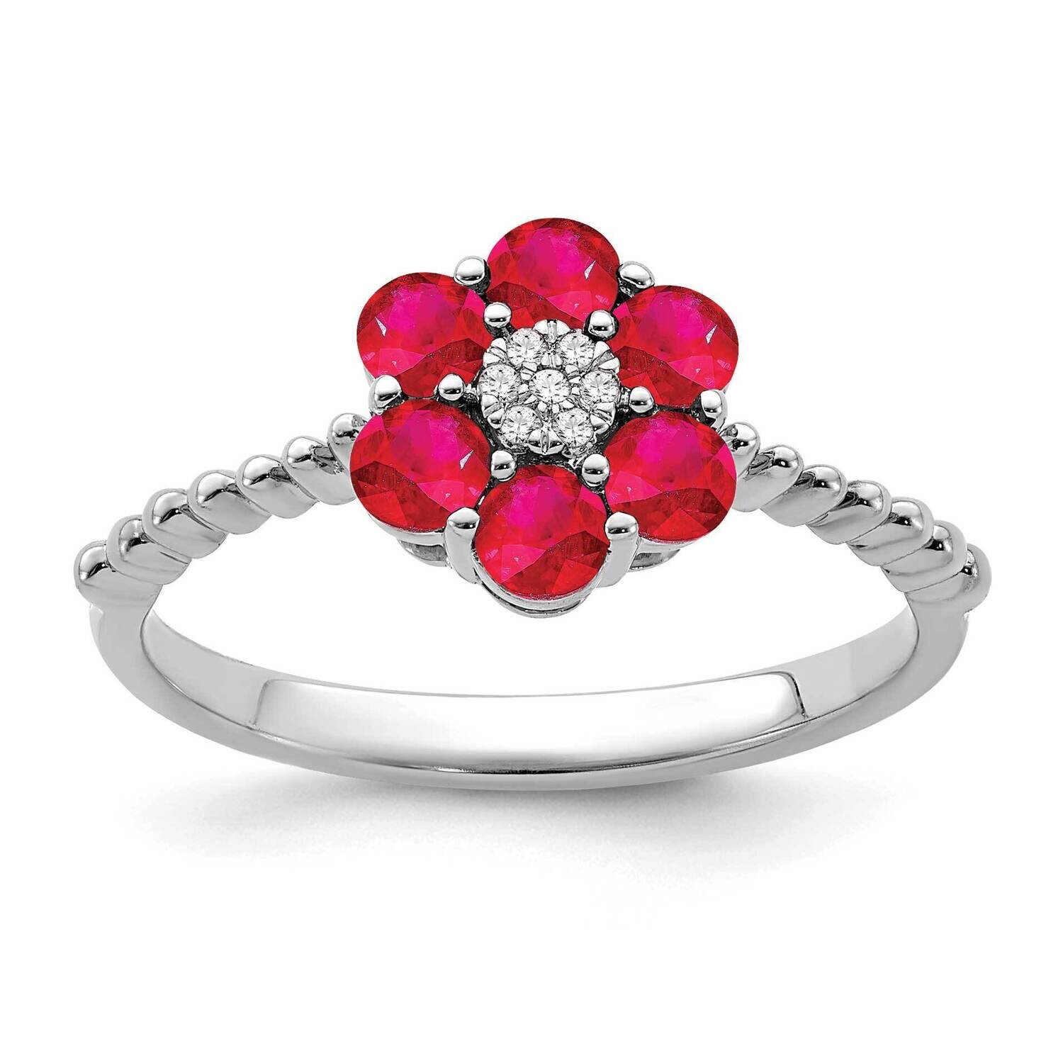 Ruby Diamond Floral Ring 14k White Gold RM7191-RU-003-WA, MPN: RM7191-RU-003-WA, 191101822162