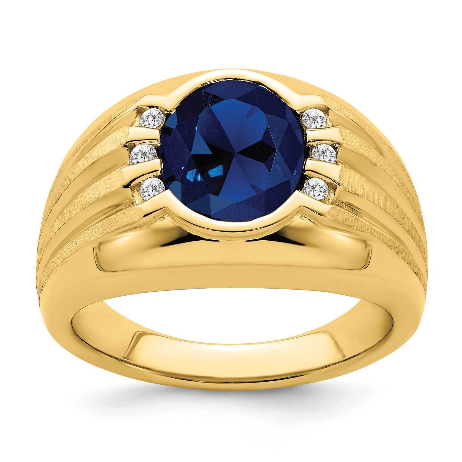 Created Sapphire Diamond Mens Ring 10k Gold RM7471-CSA-012-1YA