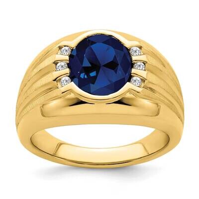 Created Sapphire Diamond Mens Ring 10k Gold RM7471-CSA-012-1YA, MPN: RM7471-CSA-012-1YA, 1911016621…