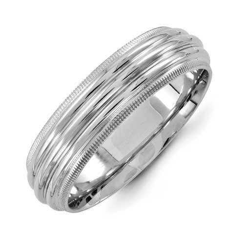 6mm Grooved Men's BRhodium Size 11 Sterling Silver Polished QWGB060RH