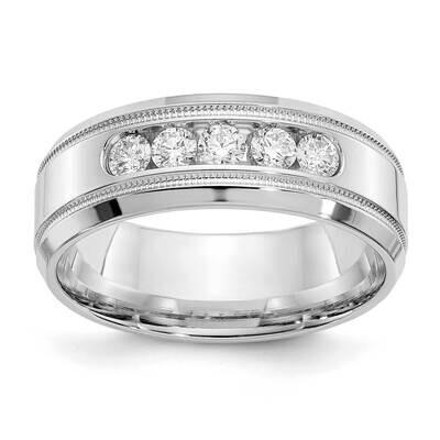 True Origin Men&#39;s 1/2 Carat Diamond Vs/Si D E F 5 Stone Beveled Edge Milgrain Size 10.5 Band 14k Wh…