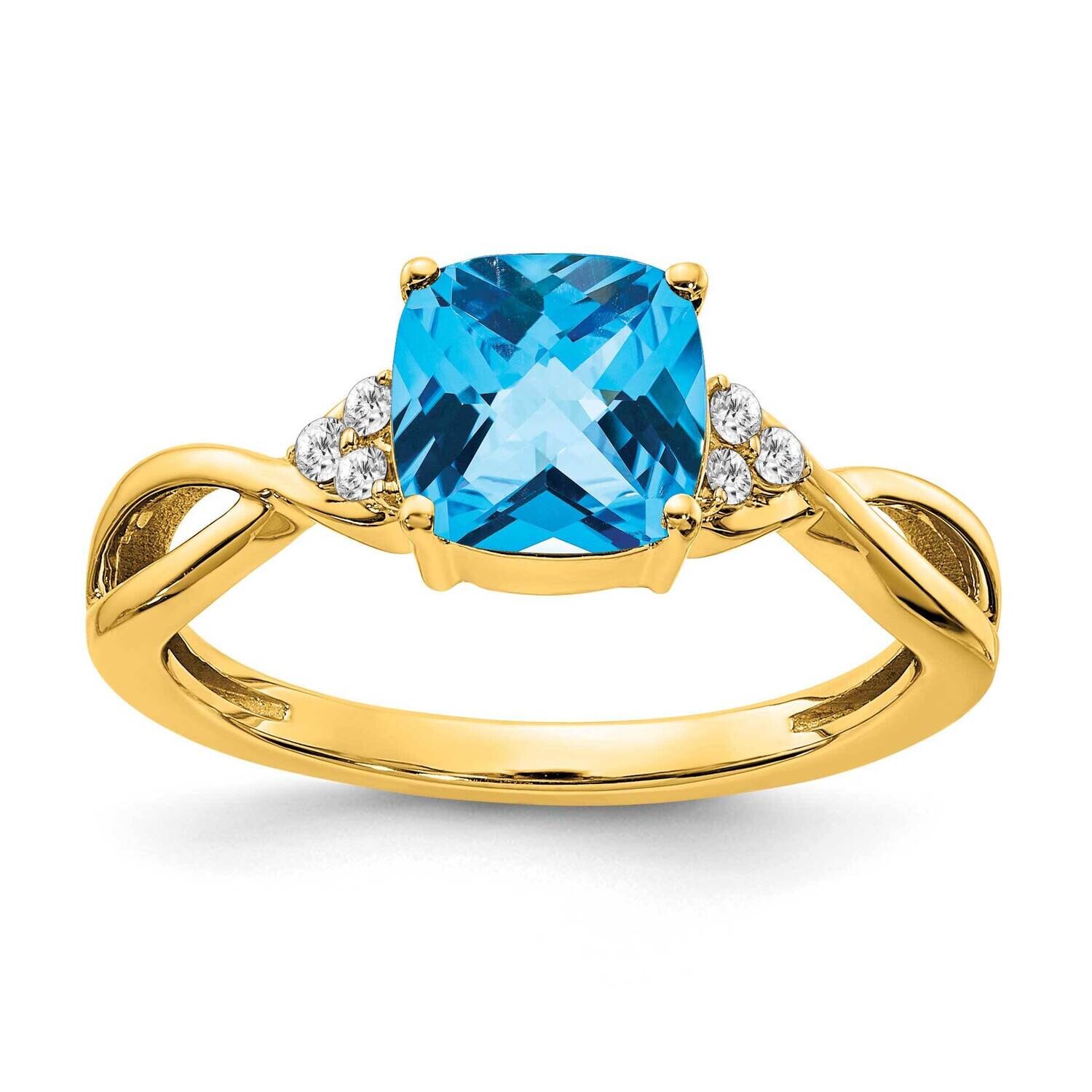 Checkerboard Blue Topaz Diamond Ring 14k Gold RM4393-BT-006-YA, MPN: RM4393-BT-006-YA,