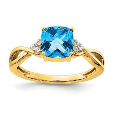 Checkerboard Blue Topaz Diamond Ring 14k Gold RM4393-BT-006-YA, MPN: RM4393-BT-006-YA,