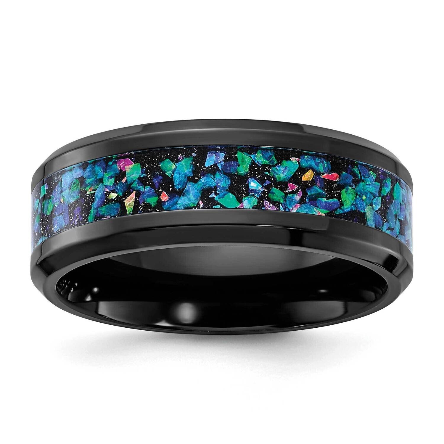 Chisel Black Zirconium Polished Imitation Opal Inlay 8mm Band ZCR115 by Men&#39;s Jewelry and Accessori…