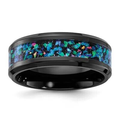 Chisel Black Zirconium Polished Imitation Opal Inlay 8mm Band ZCR115 by Men&#39;s Jewelry and Accessori…