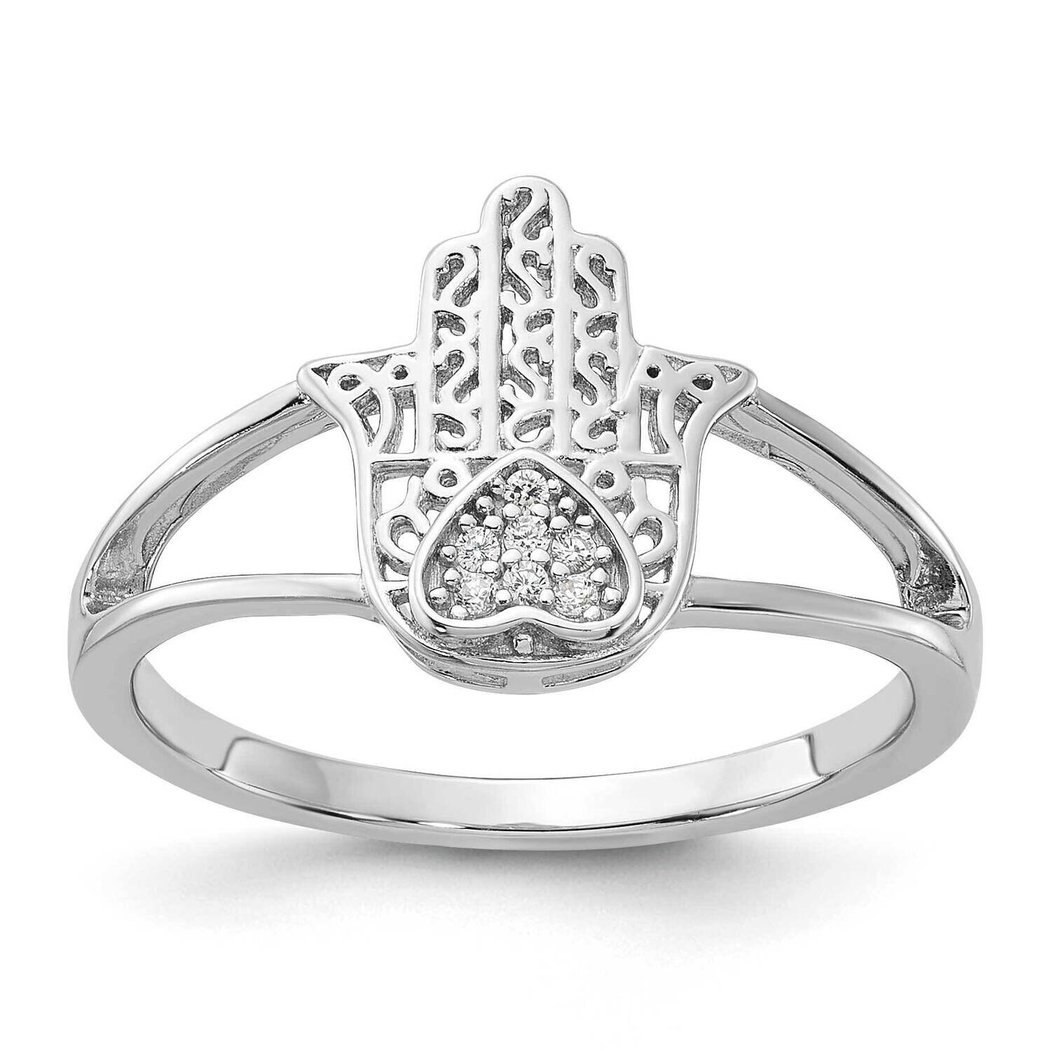 CZ Heart Hamsa Ring Sterling Silver Rhodium-Plated QR7489, MPN: QR7489,