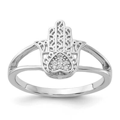 CZ Heart Hamsa Ring Sterling Silver Rhodium-Plated QR7489, MPN: QR7489,