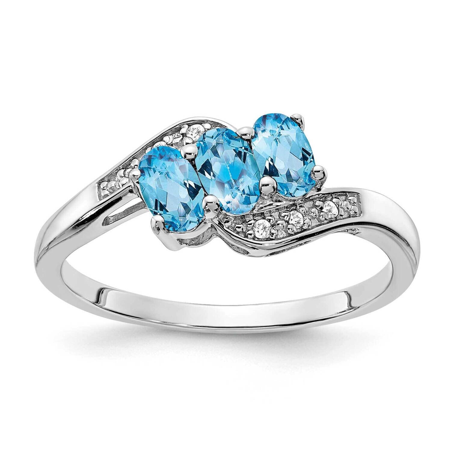 Blue Topaz Diamond Ring Sterling Silver Rhodium-Plated RM7403-BT-003-SSA, MPN: RM7403-BT-003-SSA,