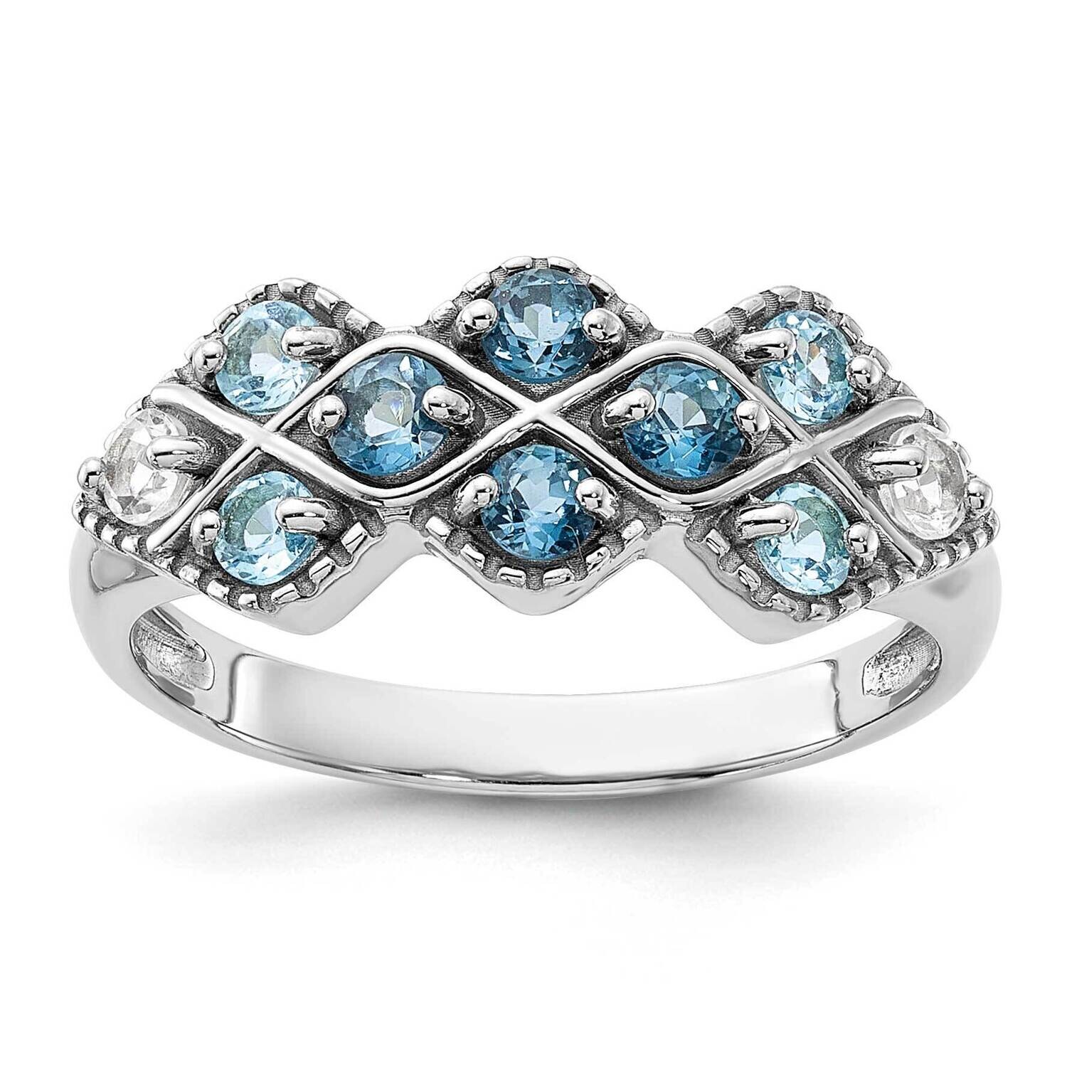 Rhodium-Plated London Lt. SwiBlue White Topaz Ring Sterling Silver QR7447BT, MPN: QR7447BT,