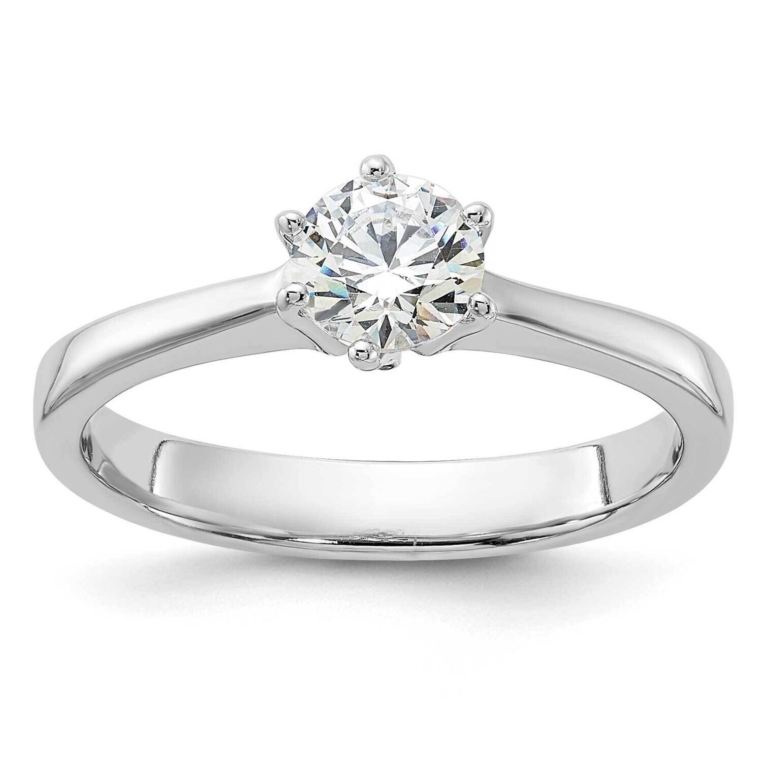 5mm Round CZ 6-Prong Engagement Ring Sterling Silver Rhodium-Plated QR7585, MPN: QR7585,