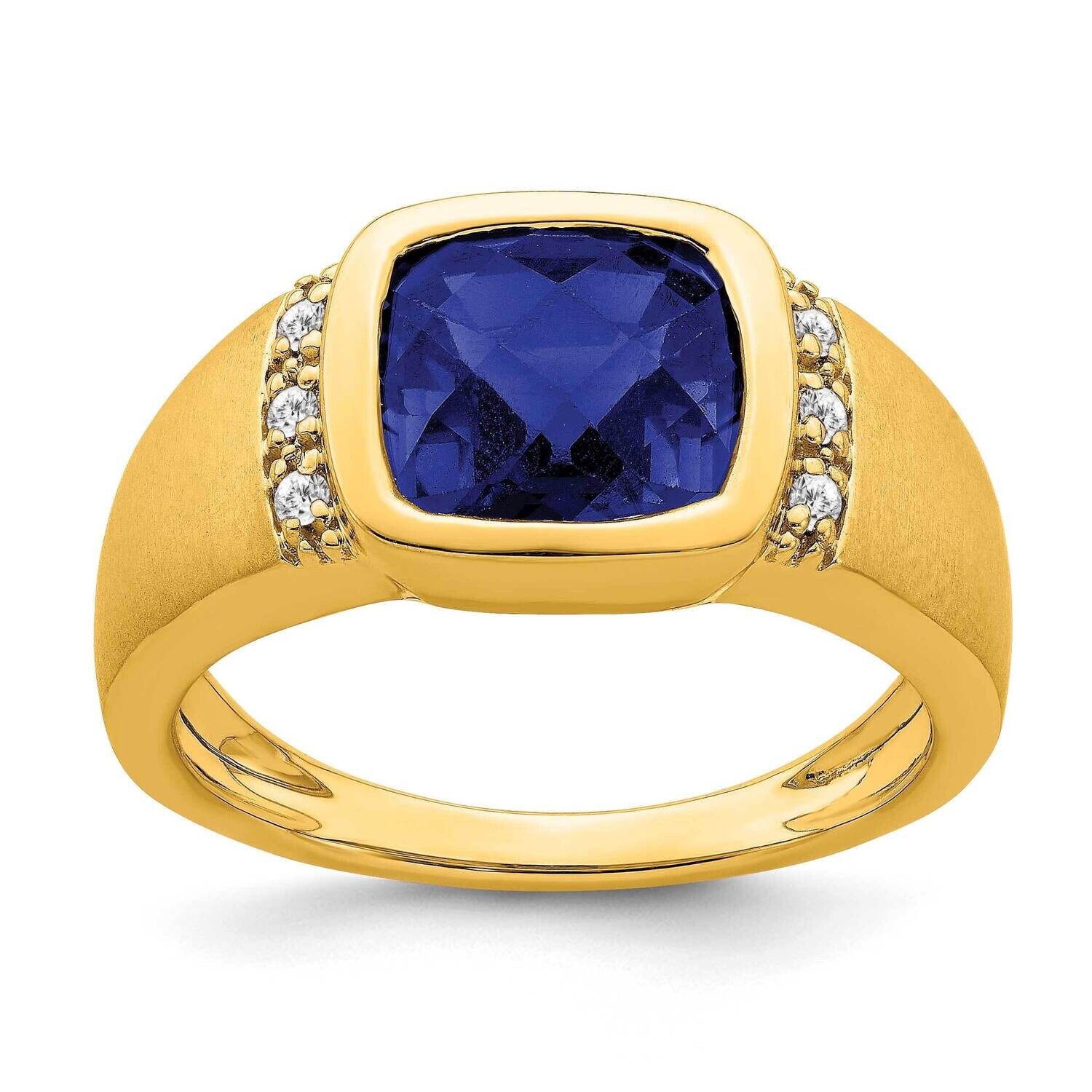 Created Sapphire Diamond Mens Ring 14k Gold RM7463-CSA-009-YA, MPN: RM7463-CSA-009-YA, 196904130193