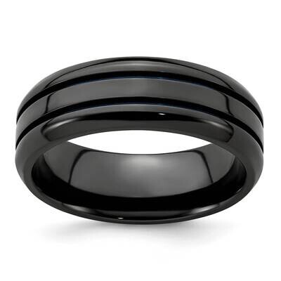 Edward Mirell Black Ti Blue Anodized Grooves Beveled Edge 8mm Band Titanium EMR105-8MM, MPN: EMR105…