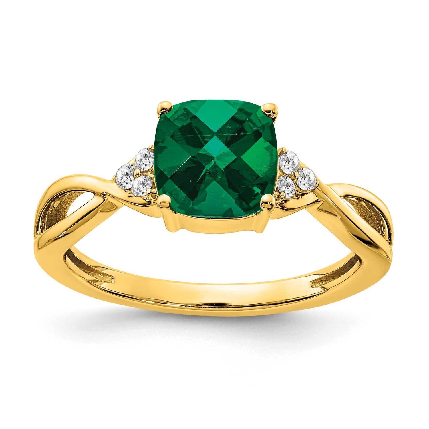 Checkerboard Created Emerald Diamond Ring 10k Gold RM4393-CEM-006-1YA