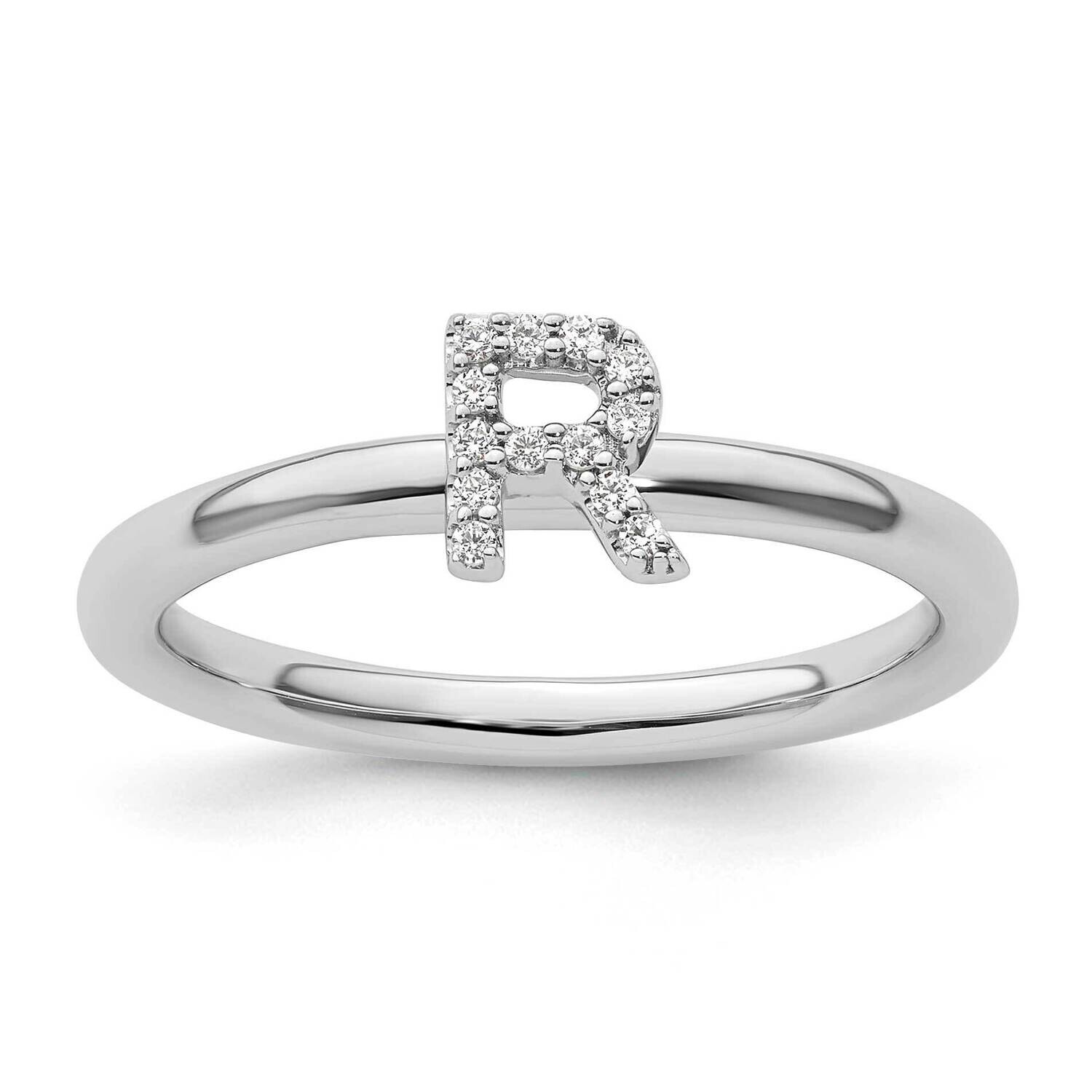Stackable Diamond Initial R Ring 14k White Gold SK2112RW, MPN: SK2112RW,
