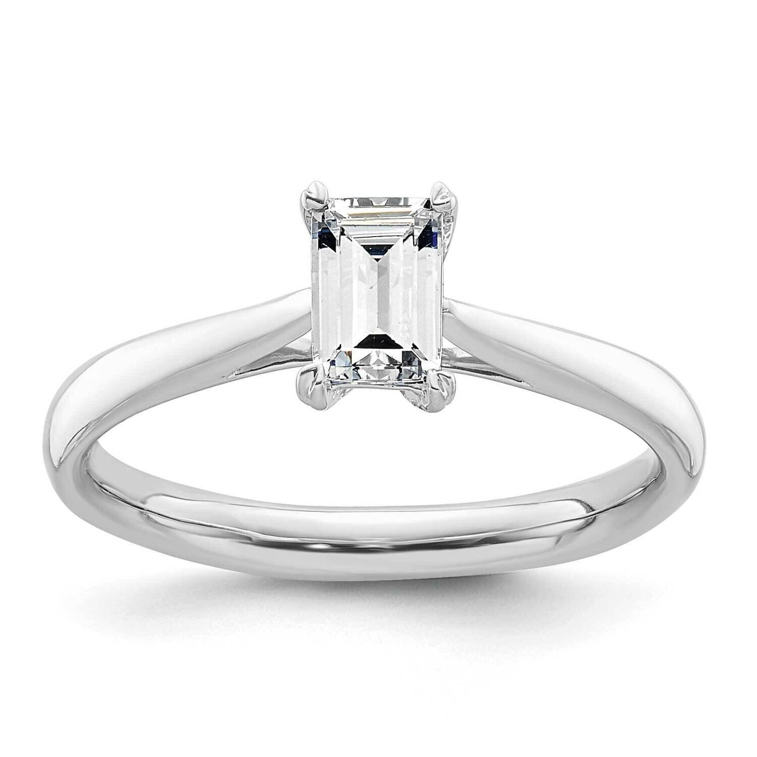 1/2 Carat 6X4mm 4-Prong Emerald-Cut Solitaire Engagement Ring Mounting 14k White Gold RM1964E-050-C…