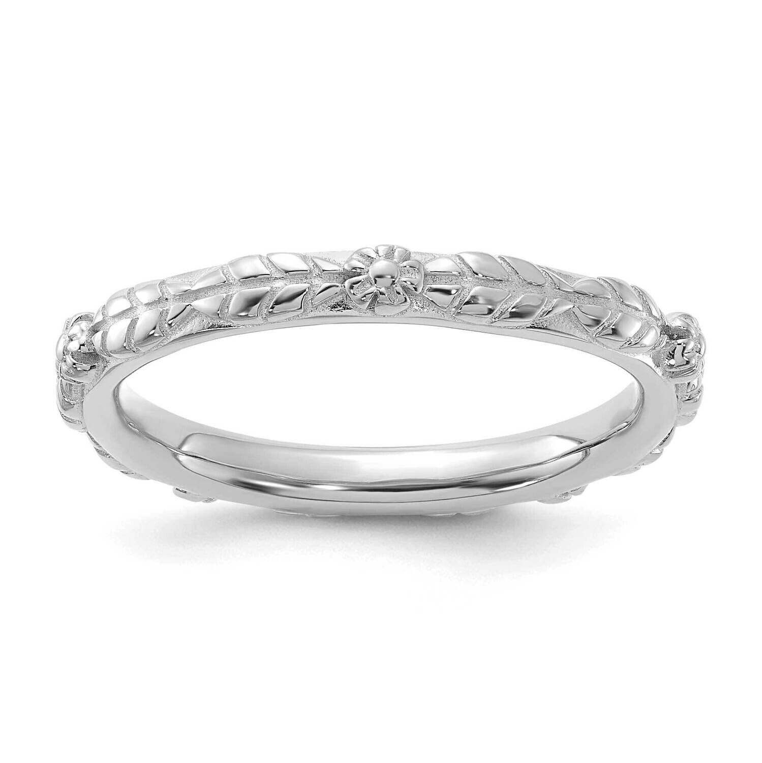 Stackable Expressions Rhodium-Plated Textured Flowers Ring Sterling Silver QSK2221, MPN: QSK2221,