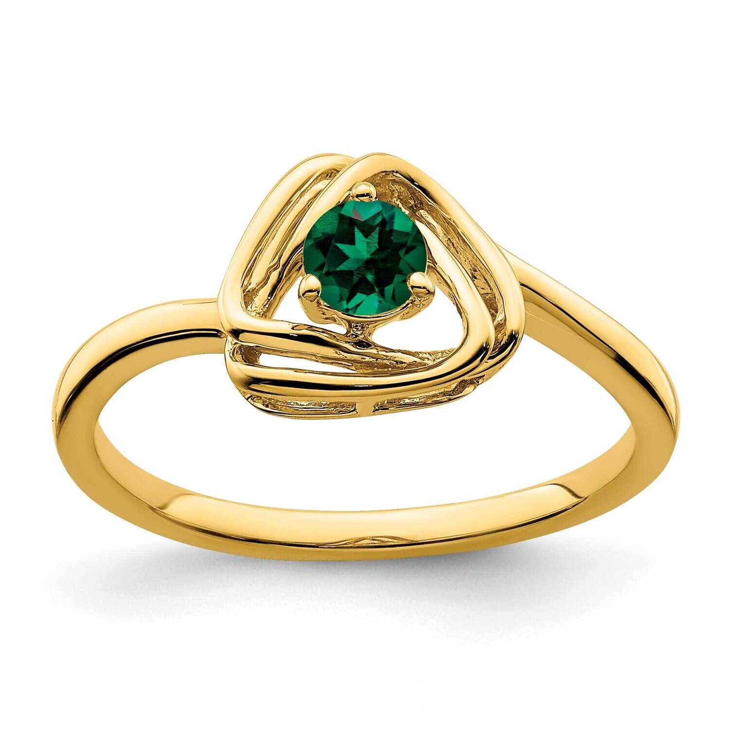 Created Emerald Triangle Ring 14k Gold RM7395-CEM-Y, MPN: RM7395-CEM-Y,