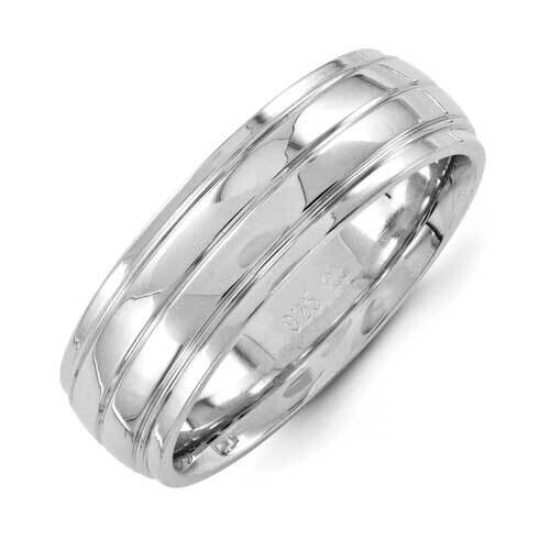 Grooved 7mm Ridged Edge Men's BRhodium Size 11 Sterling Silver Polished QWRE070RH