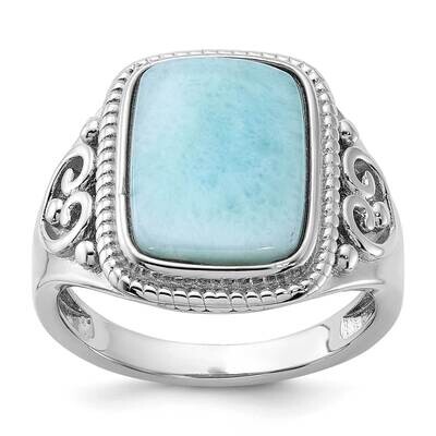 Oxidized Rectangular Larimar Ring Sterling Silver Rhodium-Plated QR7593, MPN: QR7593,