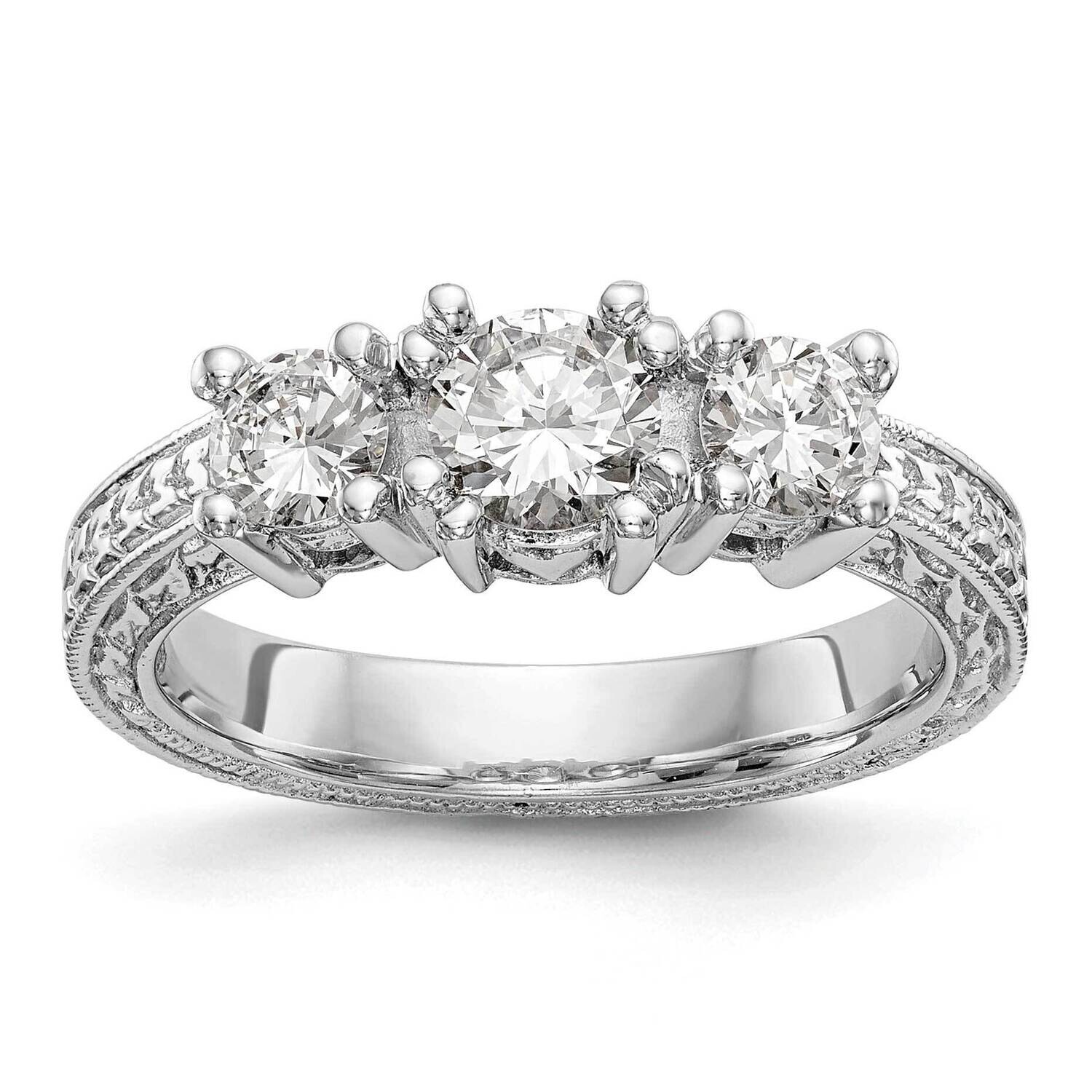 3-Stone Holds 5.2mm Round Center 2-4.1mm Round Sides Engagement Ring Mounting 14k White Gold RM2982E-050-CWAA