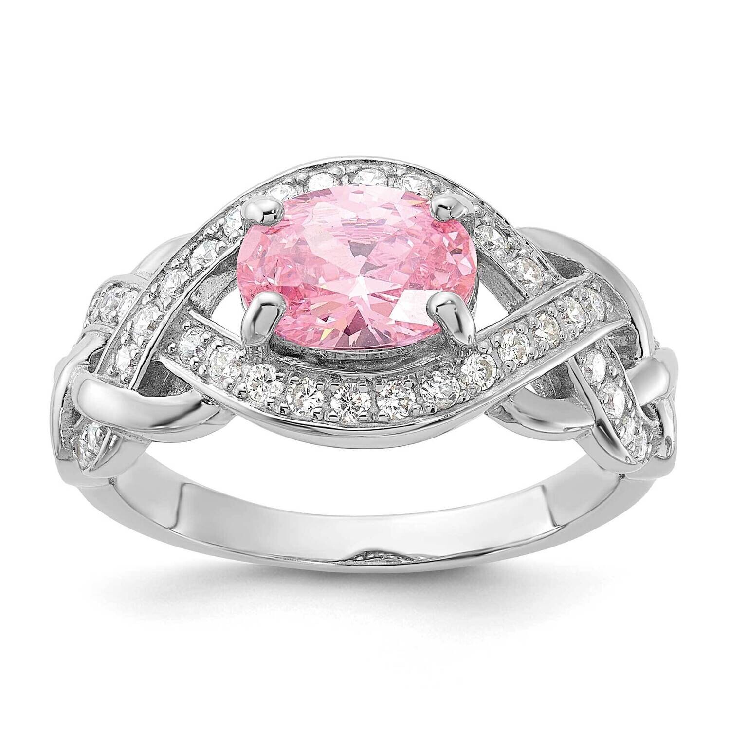 Pink &amp; White CZ Braided Ring Sterling Silver Rhodium-Plated QR7626