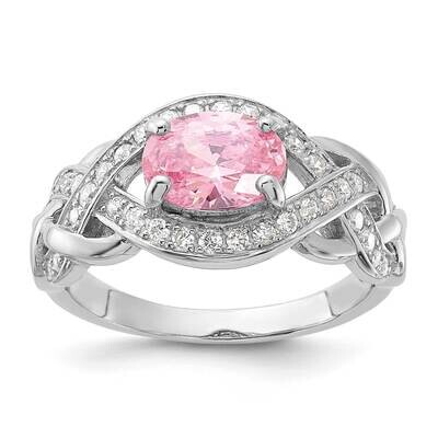 Pink &amp; White CZ Braided Ring Sterling Silver Rhodium-Plated QR7626, MPN: QR7626,