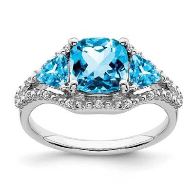 3 Stone Blue Topaz Diamond Ring 10k White Gold RM7159-BT-007-1WA, MPN: RM7159-BT-007-1WA, 191101819…