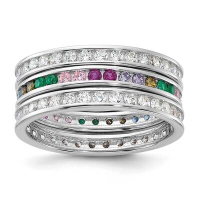 Multi Color CZ 3 BSet Sterling Silver Rhodium-Plated QR7618, MPN: QR7618,