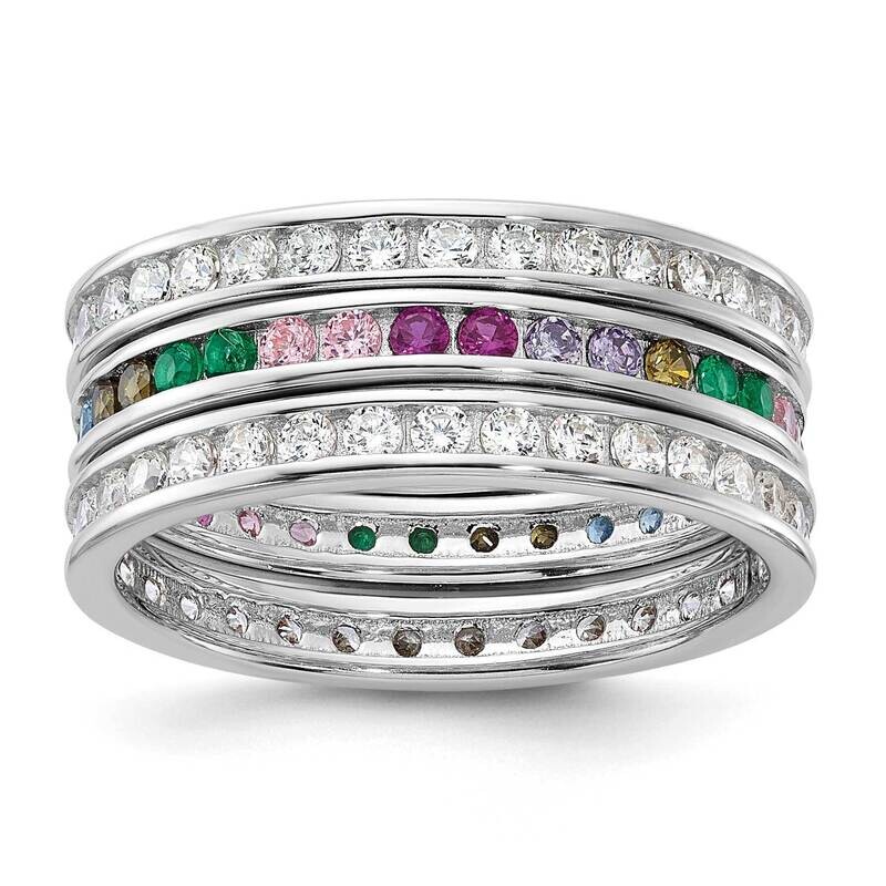 Multi Color CZ 3 BSet Sterling Silver Rhodium-Plated QR7618