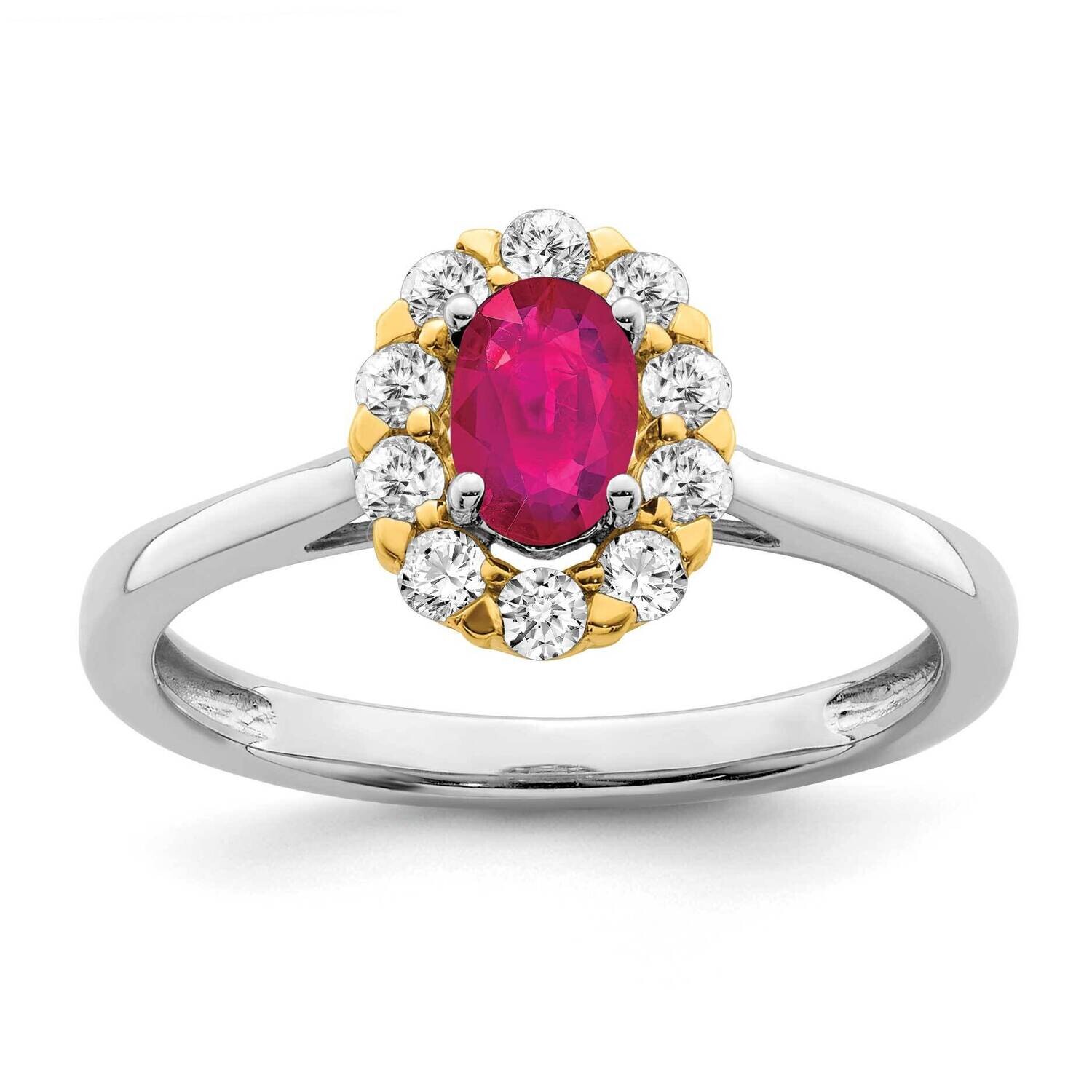 Genuine Ruby Diamond Halo Ring 14k Two-Tone Gold RM6990-RU-037-WYA