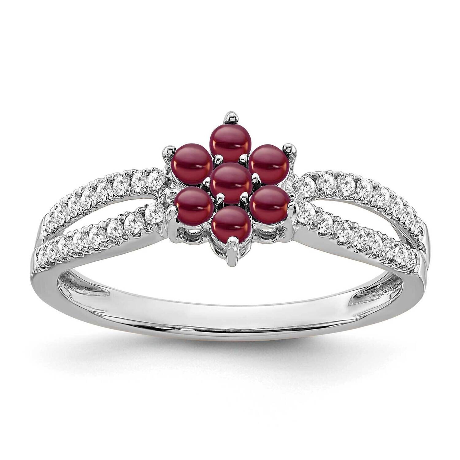 Garnet Diamond Floral Ring 14k White Gold RM7199-GA-019-WA, MPN: RM7199-GA-019-WA, 191101822520